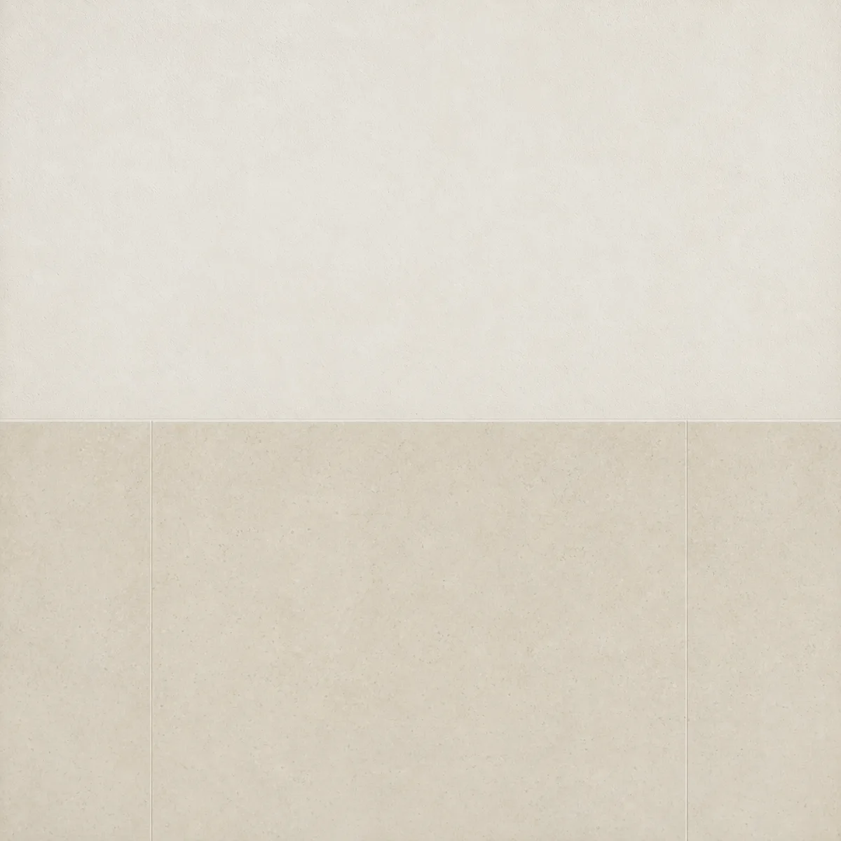 Wall texture: creamy white above, beige wainscot below